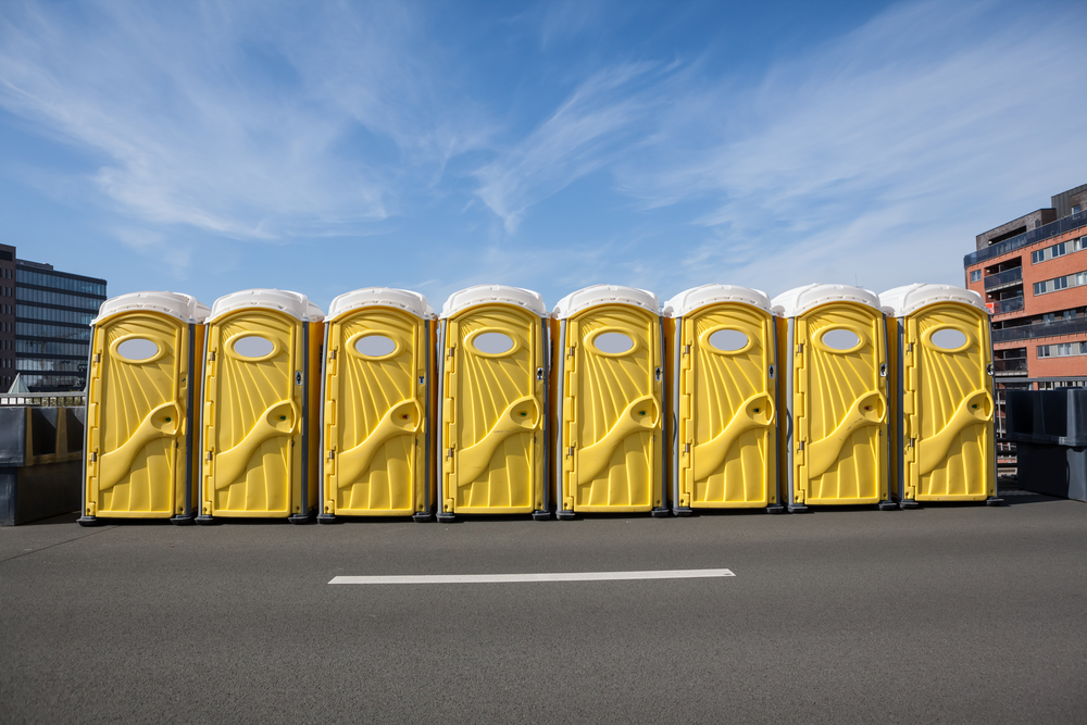 Row of Portable Toilets for Construction Sites